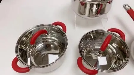 Poignée en Silicone rouge casseroles en acier inoxydable ustensiles de cuisine ensemble de casseroles et poêles ensembles d'ustensiles de cuisine