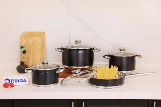 Ustensiles de cuisine antiadhésifs, 8 pièces, poignée en acier inoxydable avec Silicone